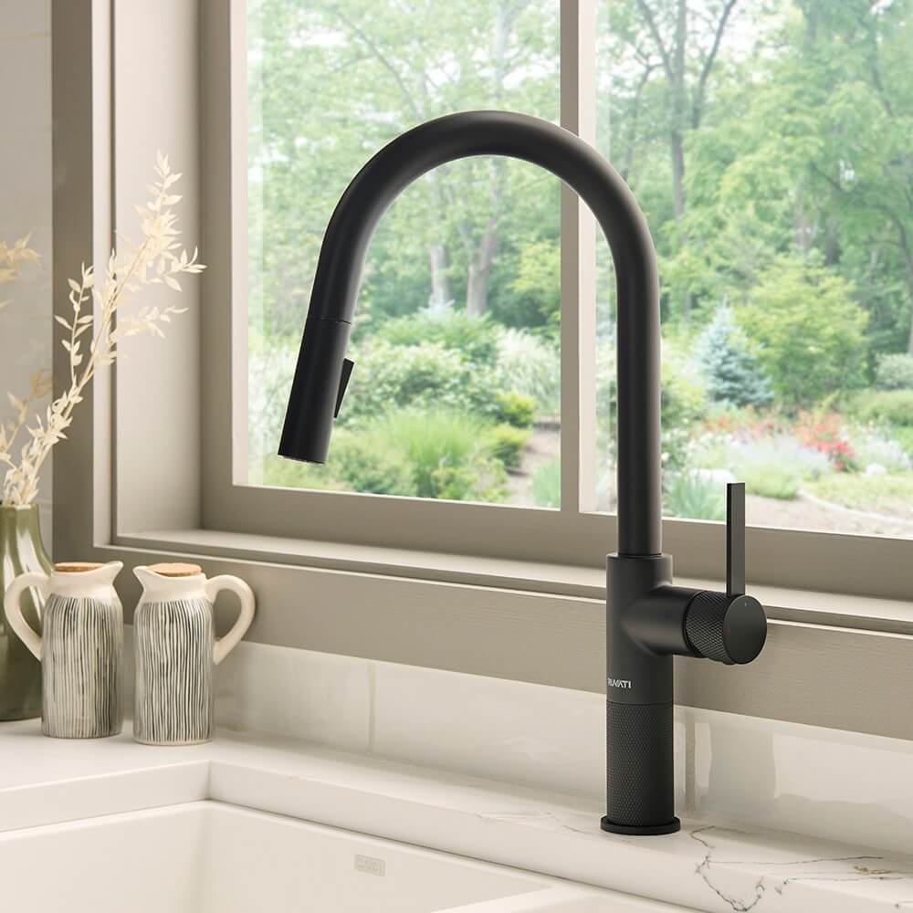 Ruvati RVF1248 Isola Single-Handle Pull-Out Kitchen Faucet with Knurl Detail