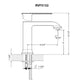 Ruvati RVF5132 Decora Single-Handle Square Bathroom Faucet in Brushed Nickel dimensions and features illustration.