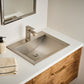 Ruvati RVF5132 Decora Single-Handle Square Bathroom Faucet in Brushed Nickel installed in a modern bathroom sink design.