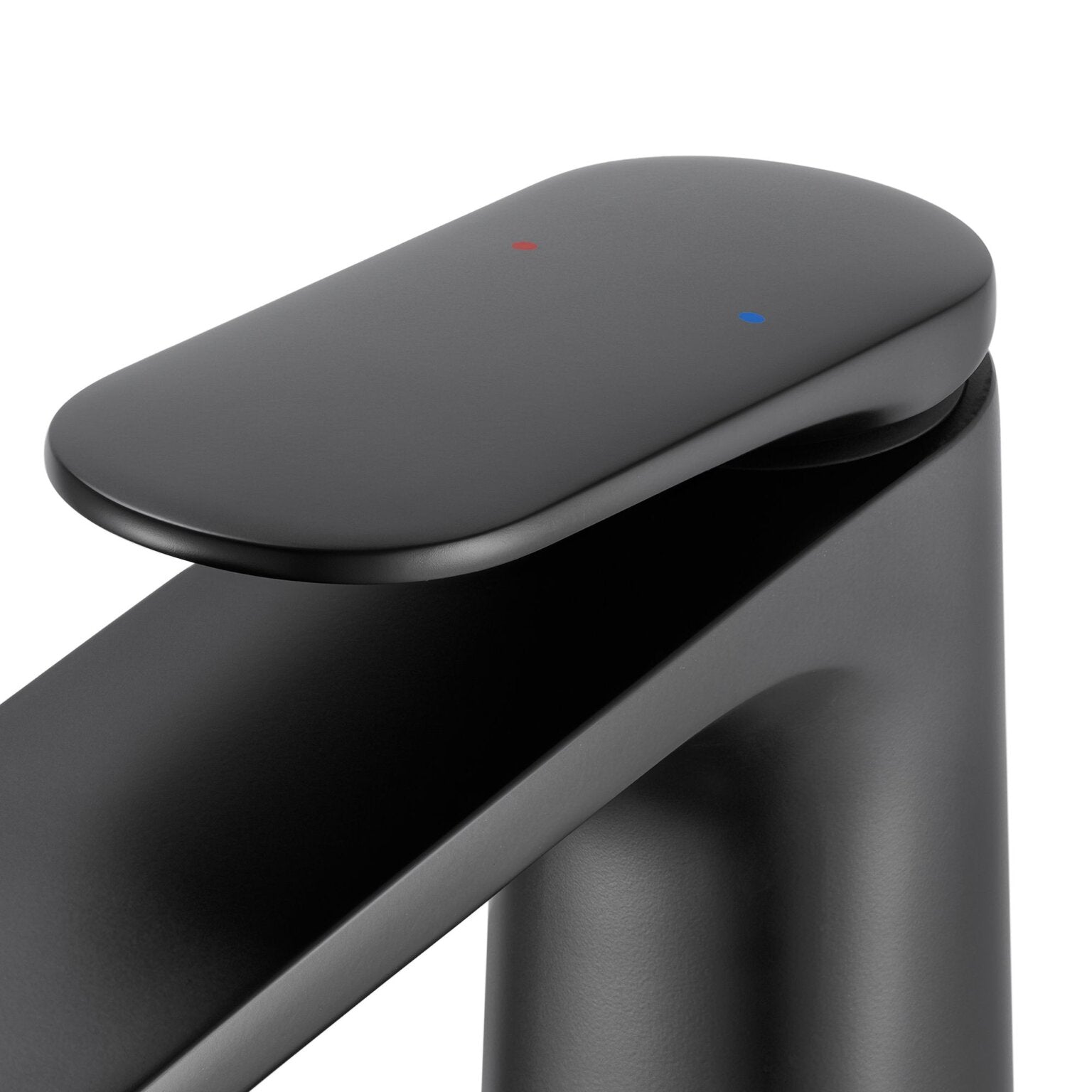 Ruvati RVF5136 Este Single-Handle Tall Vessel Bathroom Faucet handle with red and blue indicator dots.