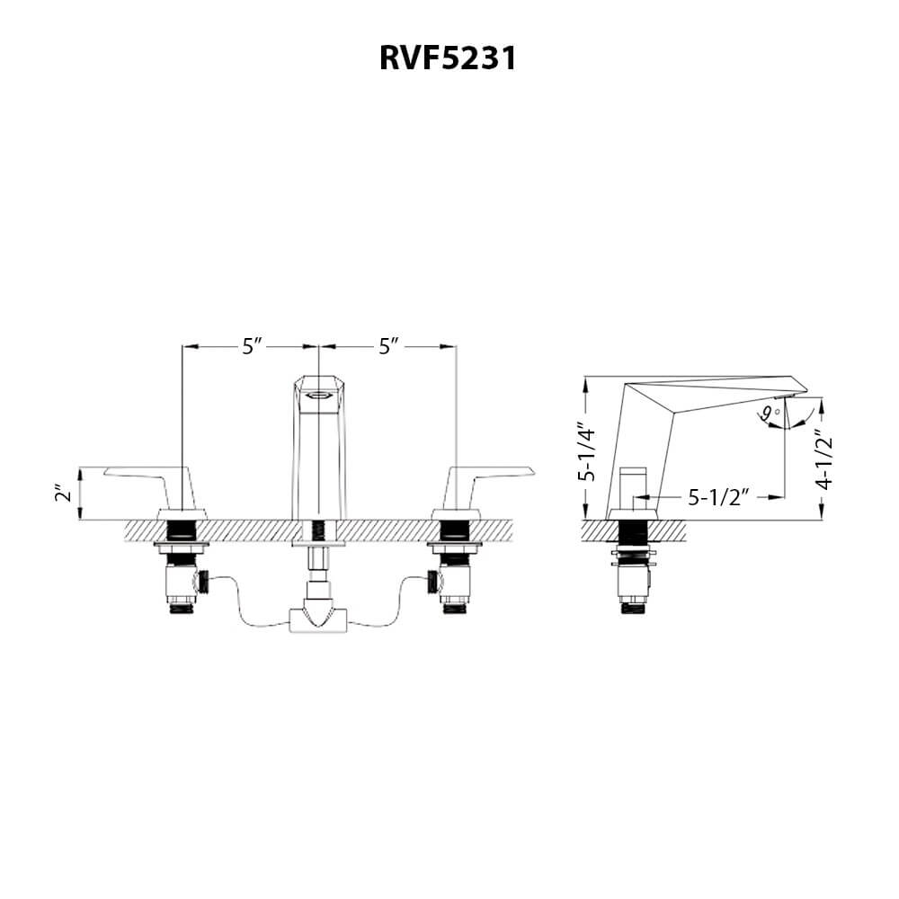 Ruvati RVF5231 Tropea Two-Handle Widespread Bathroom Faucet in Brushed Nickel technical drawing dimensions