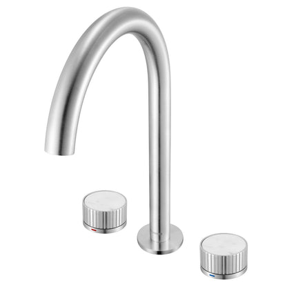 Ruvati RVF5232 Athena Two-Handle Widespread Bathroom Faucet with Stone Detail shown in brushed nickel finish.