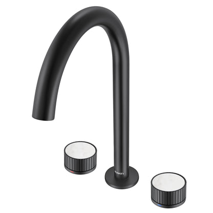 Ruvati RVF5232 Athena Two-Handle Widespread Bathroom Faucet with Stone Detail in Matte Black finish