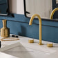 Ruvati RVF5232 Athena Two-Handle Widespread Bathroom Faucet with Stone Detail in Brushed Gold finish on a modern sink.