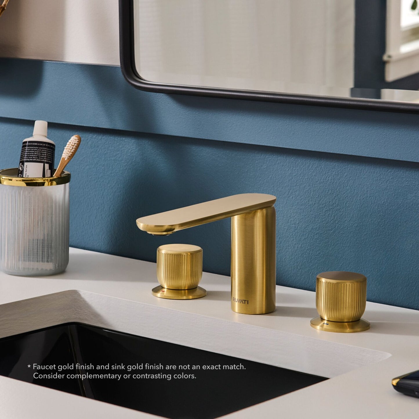 Ruvati RVF5235 Fabio Two-Handle Widespread Bathroom Faucet in Brushed Gold with twist knob handles