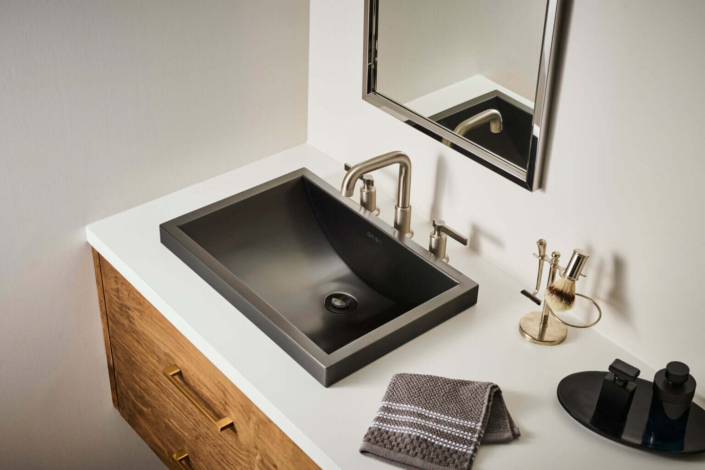Ruvati RVF5236 Barolo Two-Handle Widespread Bathroom Faucet with modern sink and stylish accessories