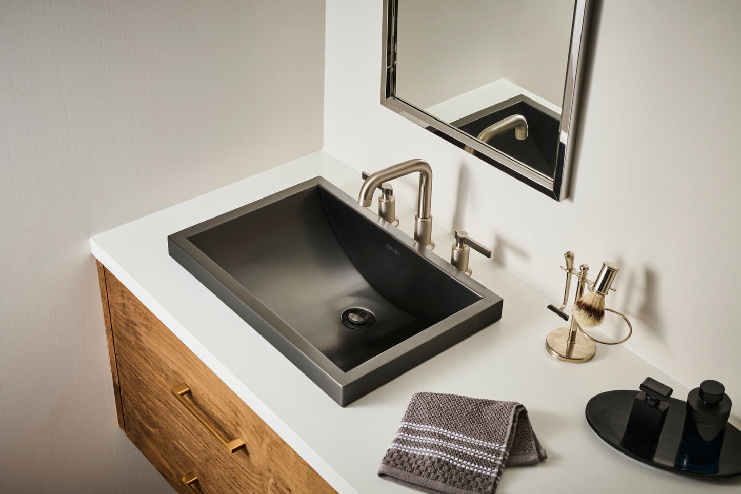 Ruvati RVF5236 Barolo Two-Handle Widespread Bathroom Faucet with modern sink and stylish accessories