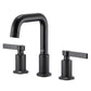 Ruvati RVF5236 Barolo Two-Handle Widespread Bathroom Faucet featuring knurled handles and angular spout.