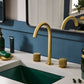 Ruvati RVF5238 Fabio Two-Handle Widespread Bathroom Faucet with Textured Knobs in Brushed Gold installed in modern bathroom.