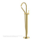 Ruvati RVF5338 Lucia Single-Handle Floor-Mounted Freestanding Tub Filler with Hand Shower in Brushed Gold finish.