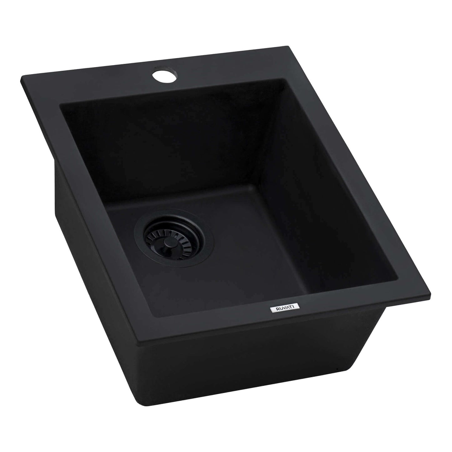 Ruvati epiGranite RVG1016 16" Topmount Single Bowl Wet Bar and Prep Sink in Midnight Black finish.