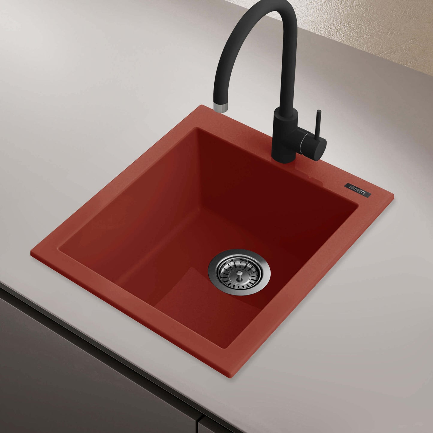 Ruvati epiGranite RVG1016 16" Topmount Single Bowl Wet Bar and Prep Sink in Berry Red finish.