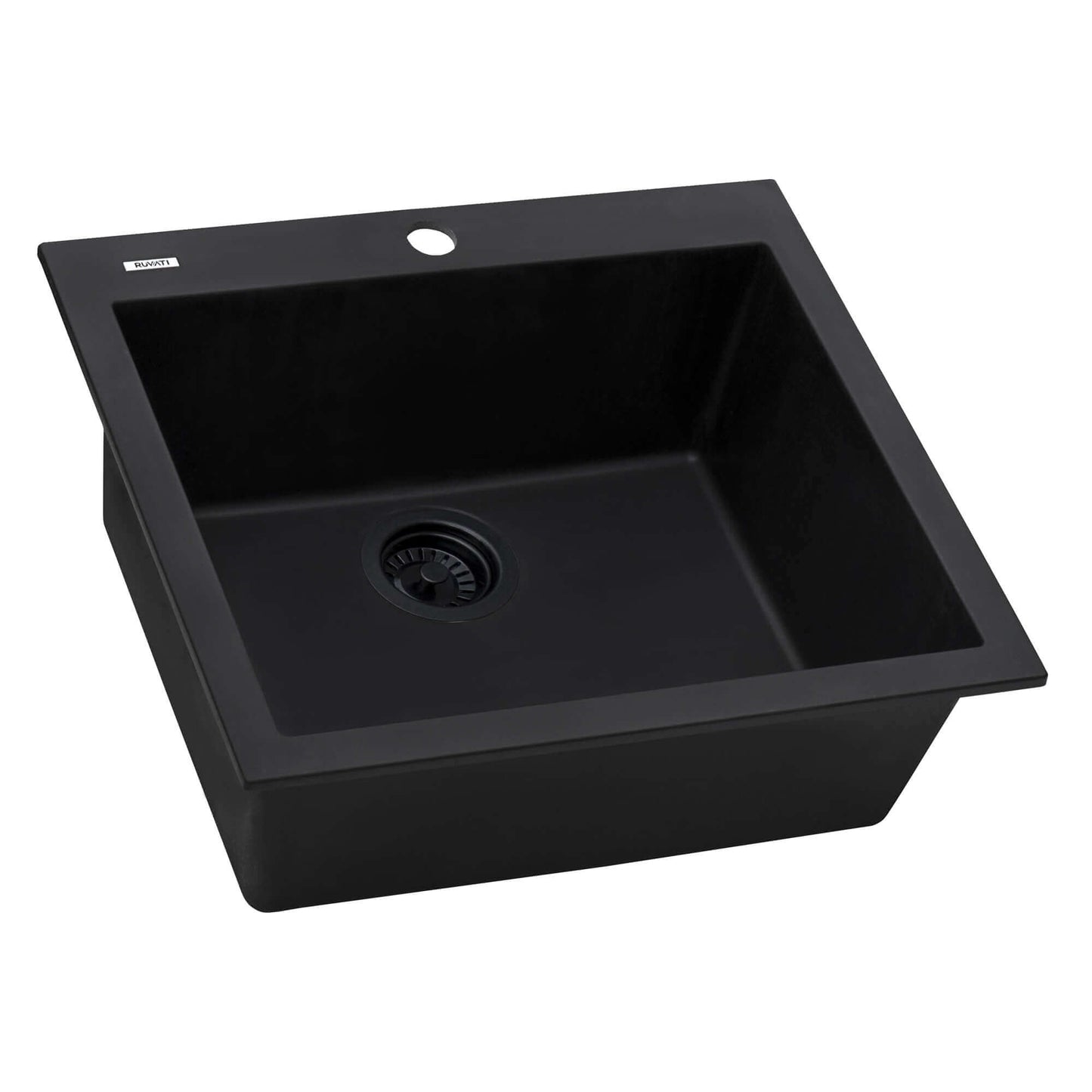 Ruvati epiGranite RVG1022 22" Topmount Single Bowl Wet Bar and Prep Sink in Midnight Black finish.