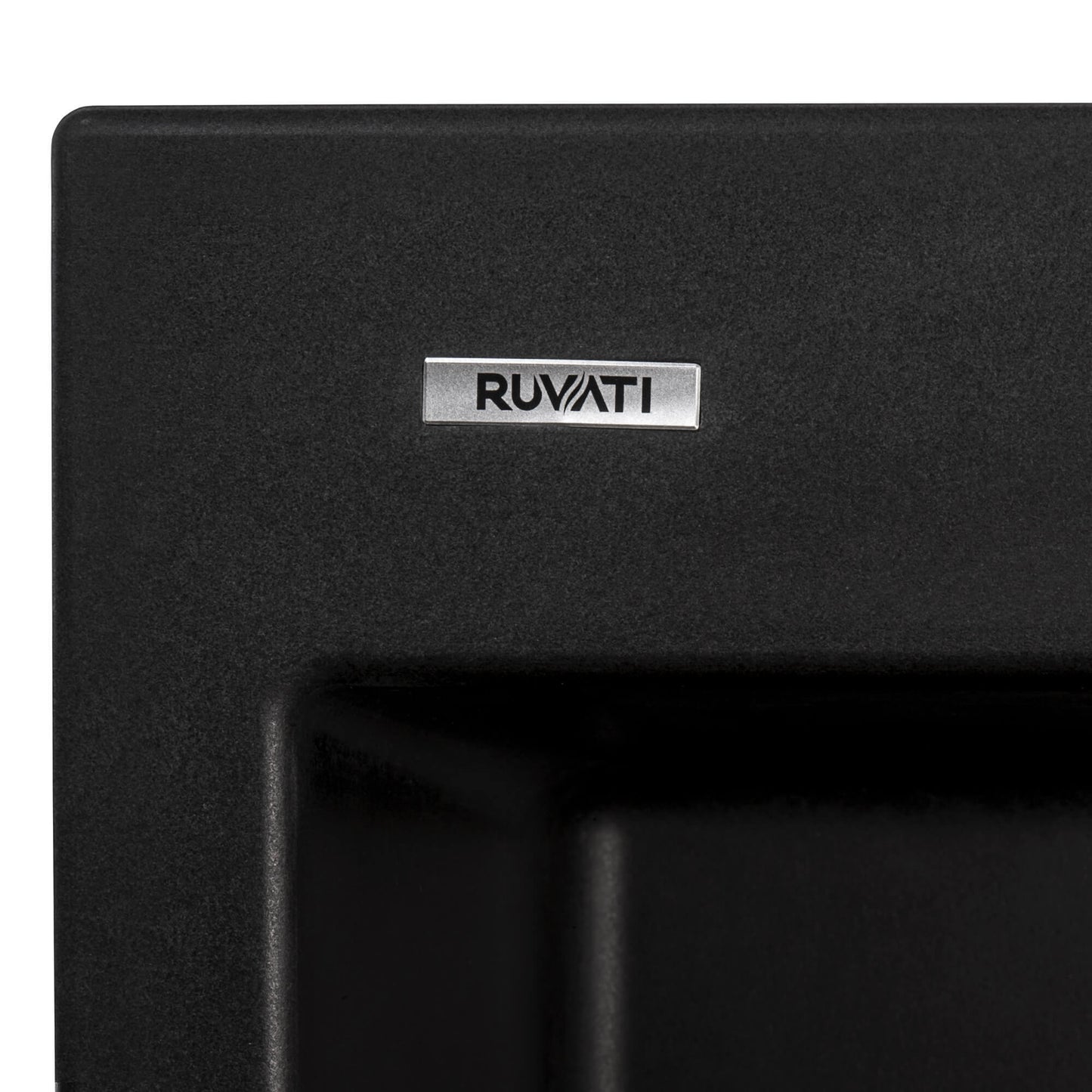 Ruvati epiGranite RVG1022 22" Topmount Single Bowl Wet Bar and Prep Sink in Midnight Black close up.