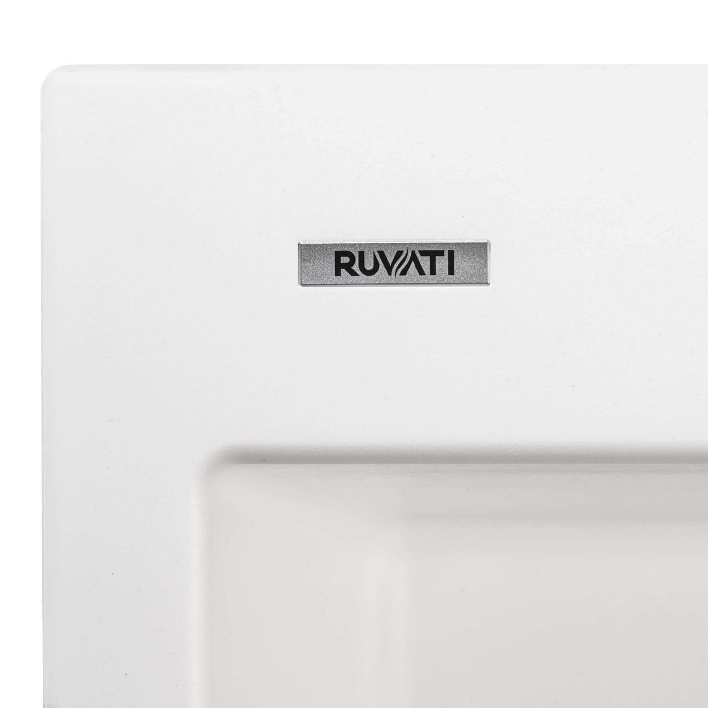 Ruvati epiGranite RVG1022 22" Topmount Single Bowl Wet Bar and Prep Sink logo detail on white surface.