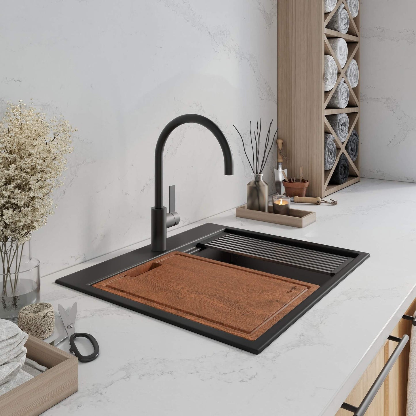 Ruvati epiCube RVG1631 31" Topmount Workstation Kitchen Sink with Dual Ledges