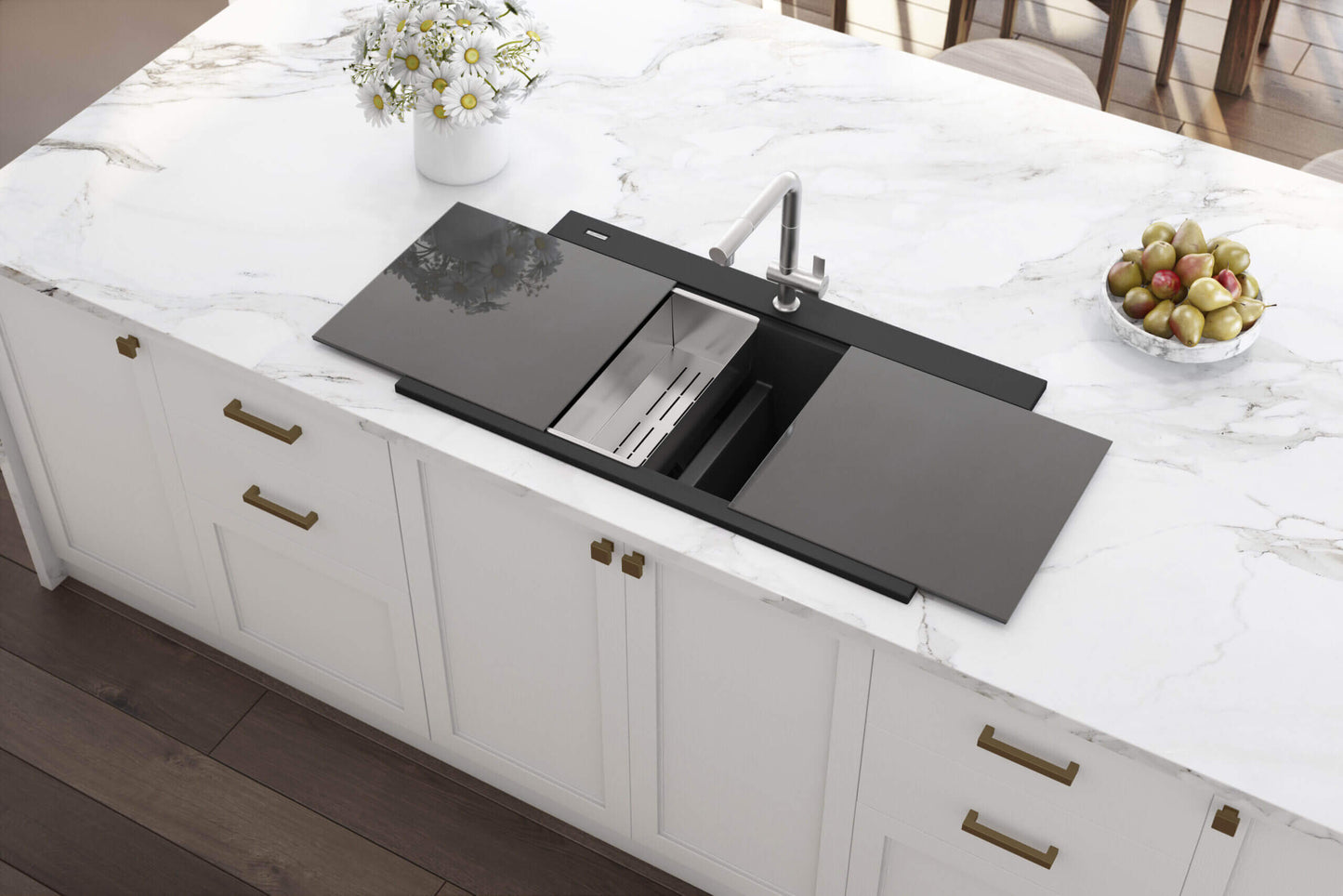 Ruvati 34" epiGranite Dual Bowl Workstation Kitchen Sink - Arctic White - RVG1350WH