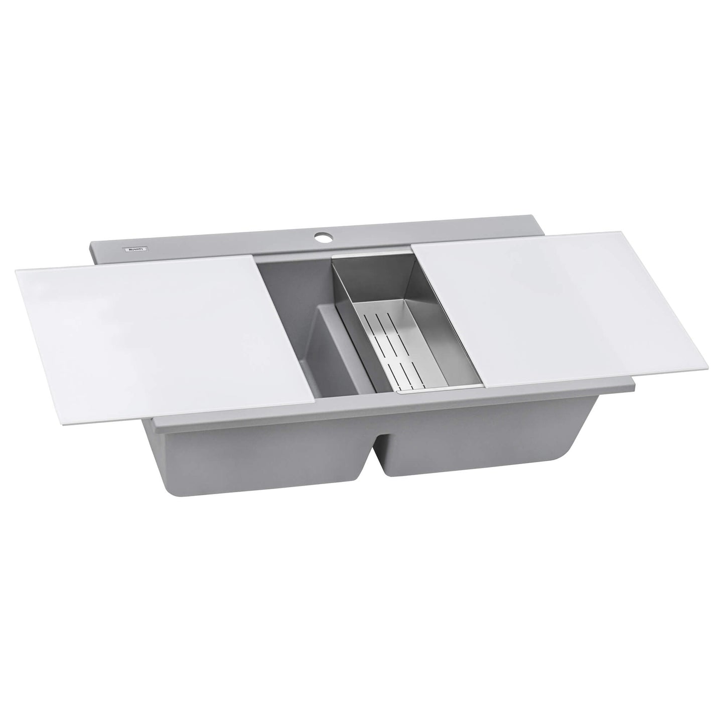 Ruvati 34" epiGranite Dual Bowl Workstation Kitchen Sink - Arctic White - RVG1350WH