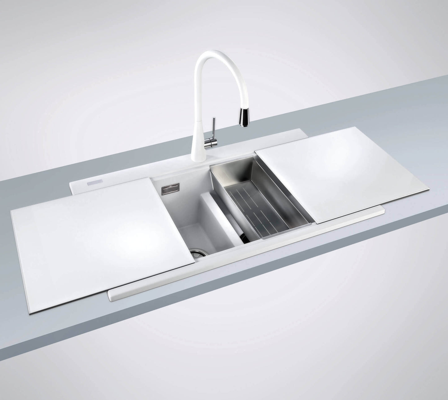 Ruvati 34" epiGranite Dual Bowl Workstation Kitchen Sink - Arctic White - RVG1350WH