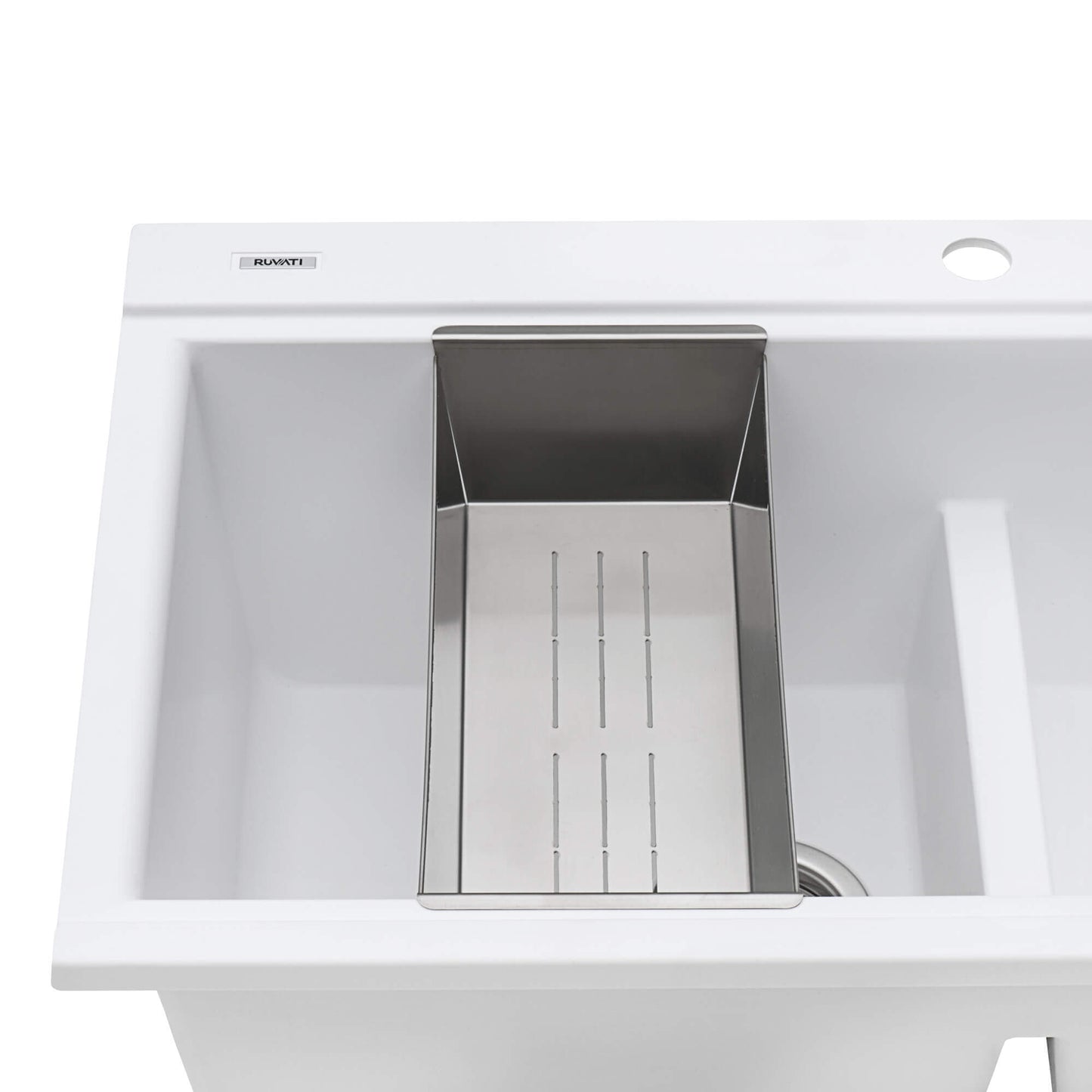 Ruvati 34" epiGranite Dual Bowl Workstation Kitchen Sink - Arctic White - RVG1350WH