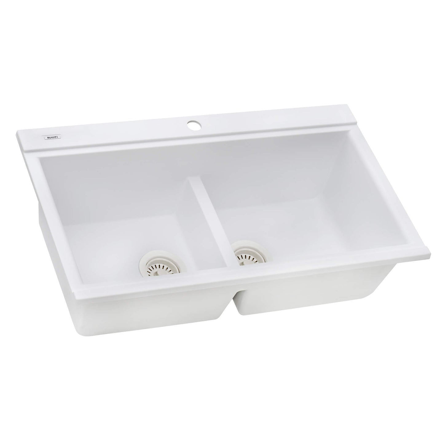 Ruvati 34" epiGranite Dual Bowl Workstation Kitchen Sink - Arctic White - RVG1350WH