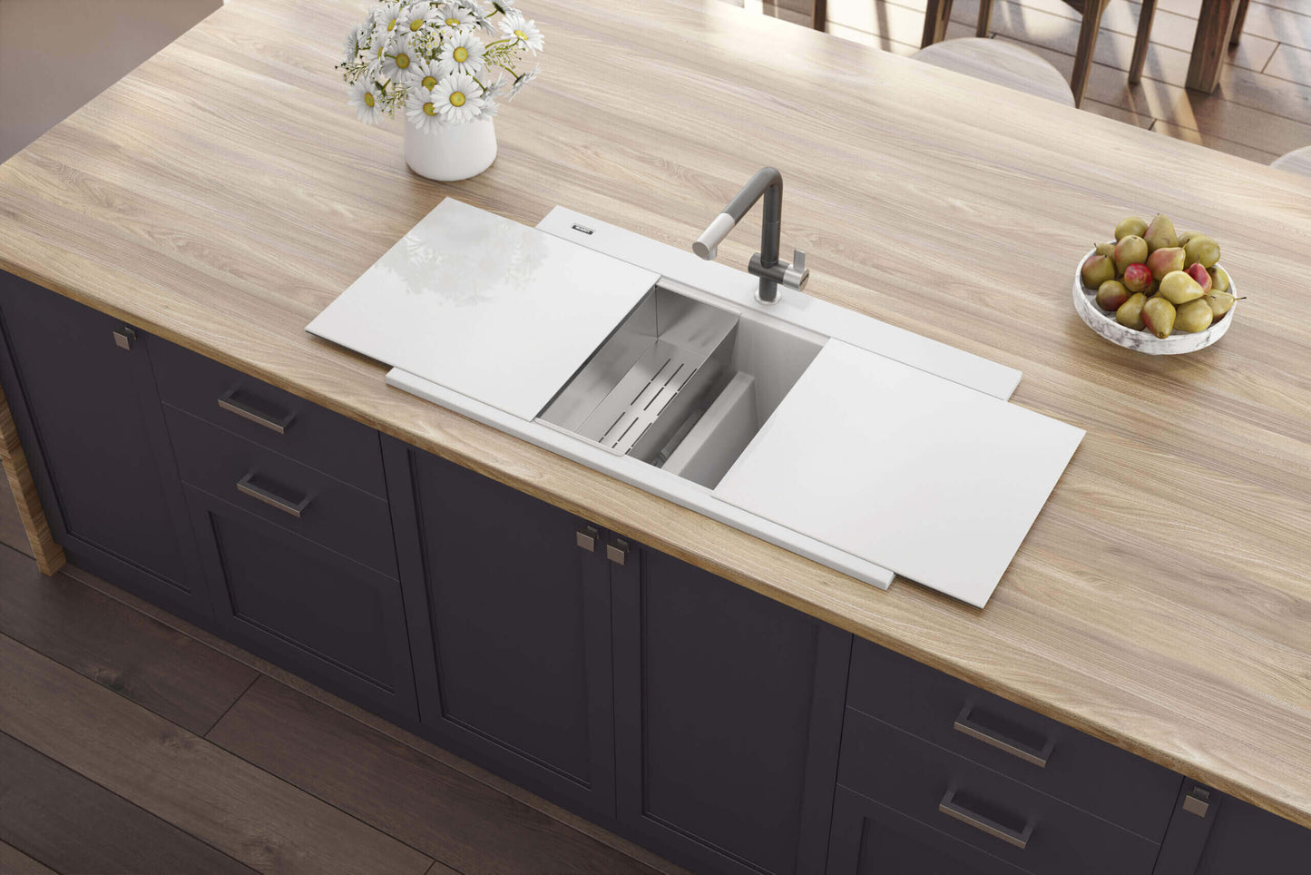 Ruvati 34" epiGranite Dual Bowl Workstation Kitchen Sink - Arctic White - RVG1350WH