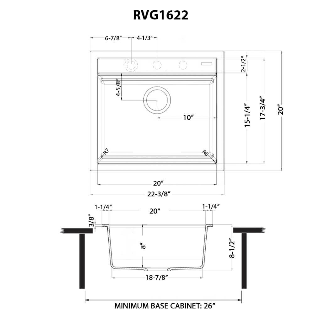 Ruvati epiCube RVG1622 23" Topmount Workstation Wet Bar and Prep Sink with Dual Ledges