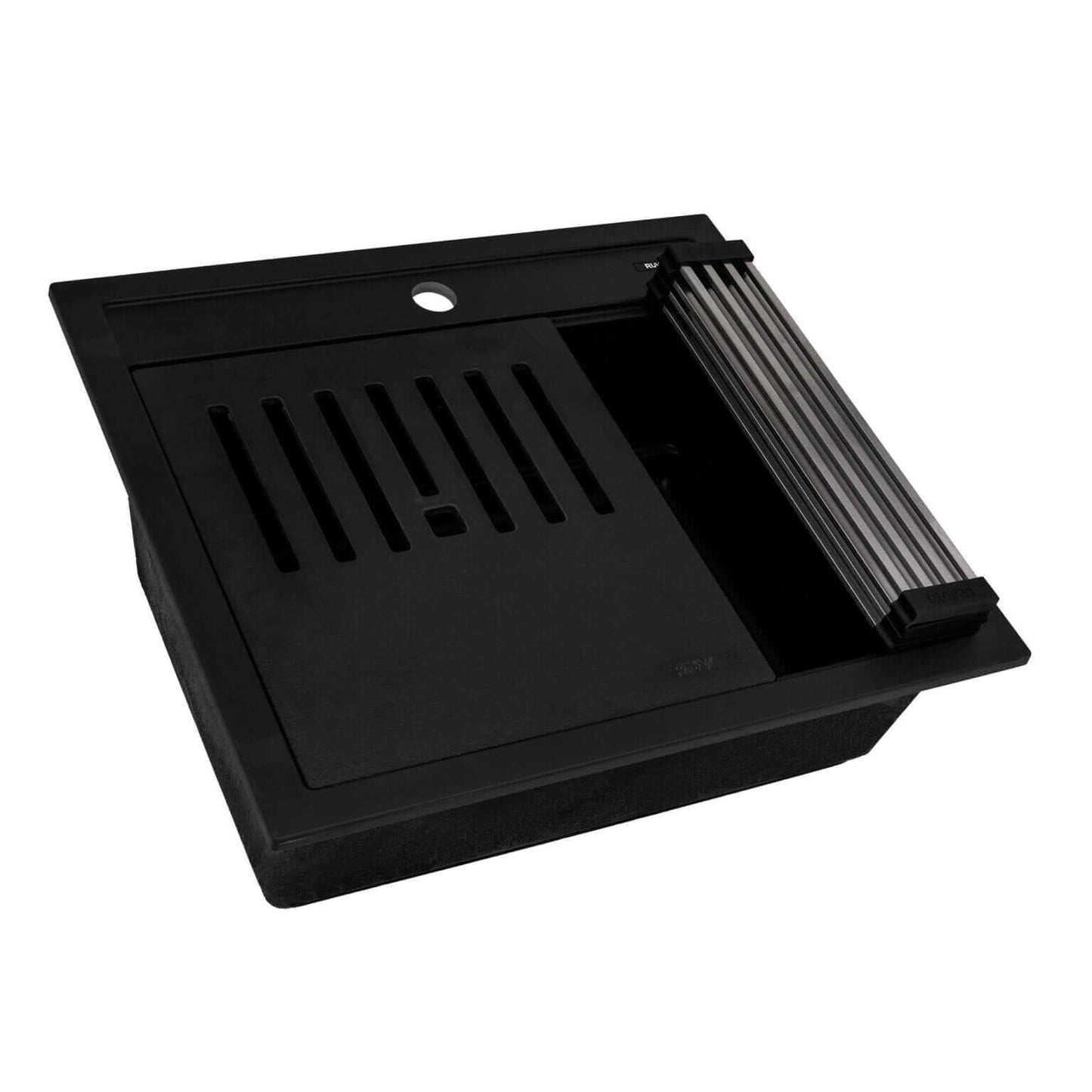 Ruvati epiCube RVG1622 23" Topmount Workstation Wet Bar and Prep Sink with Dual Ledges in Black.