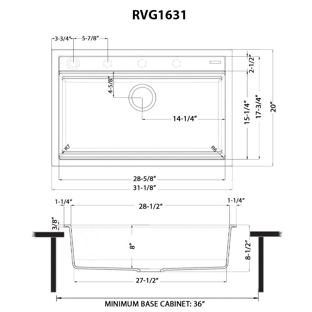 Ruvati epiCube RVG1631 31" Topmount Workstation Kitchen Sink with Dual Ledges