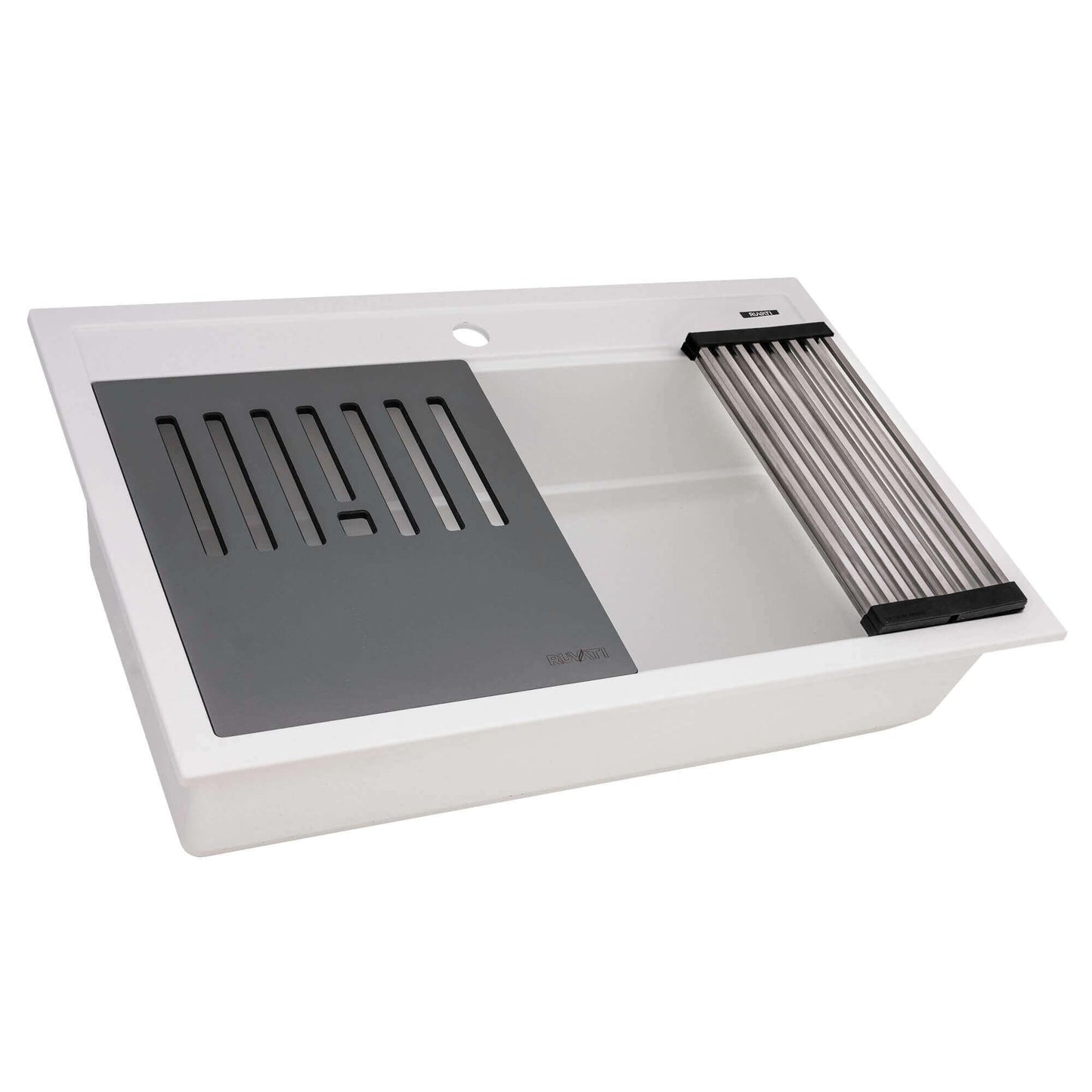 Ruvati epiCube RVG1631 31" Topmount Workstation Kitchen Sink with Dual Ledges in Arctic White Matte