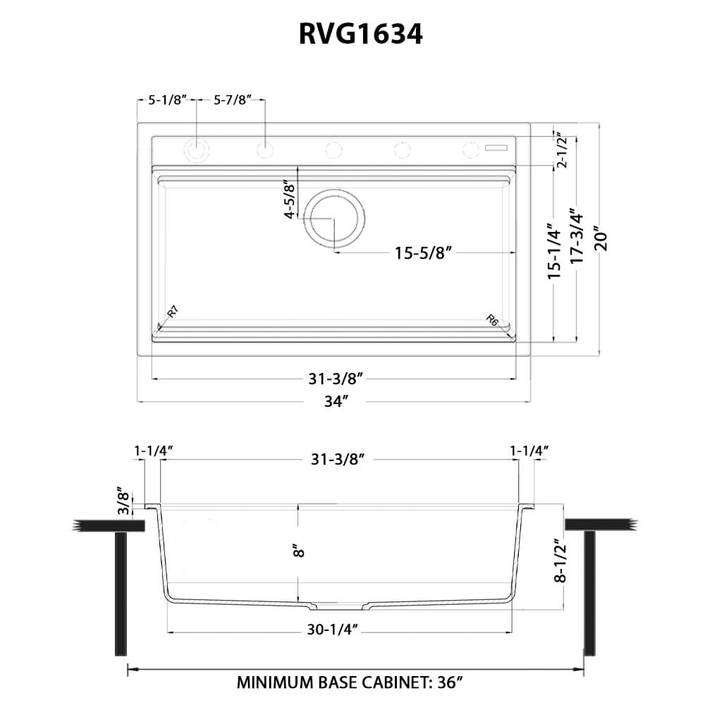 Ruvati epiCube RVG1634 34" Topmount Workstation Kitchen Sink with Dual Ledges