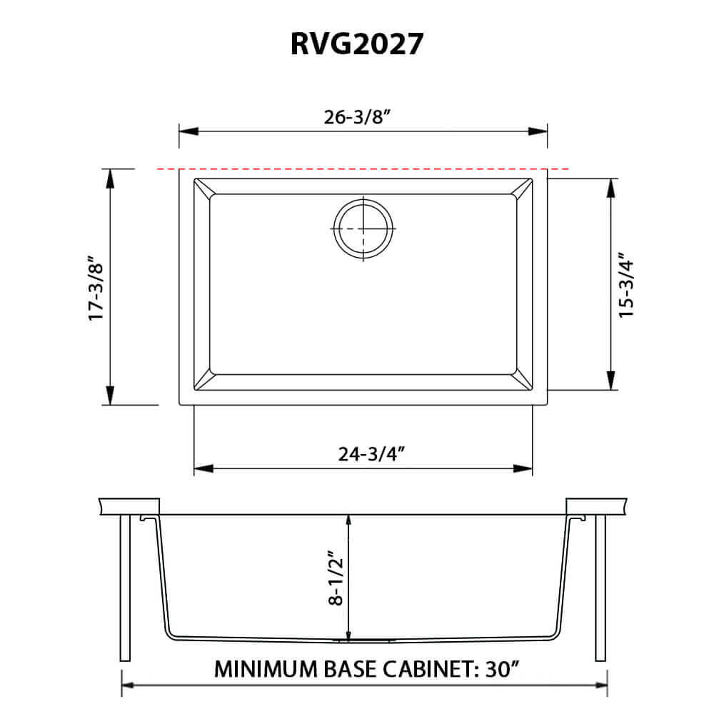 Ruvati RVG2027 27" Granite Composite Undermount Single Bowl Sink