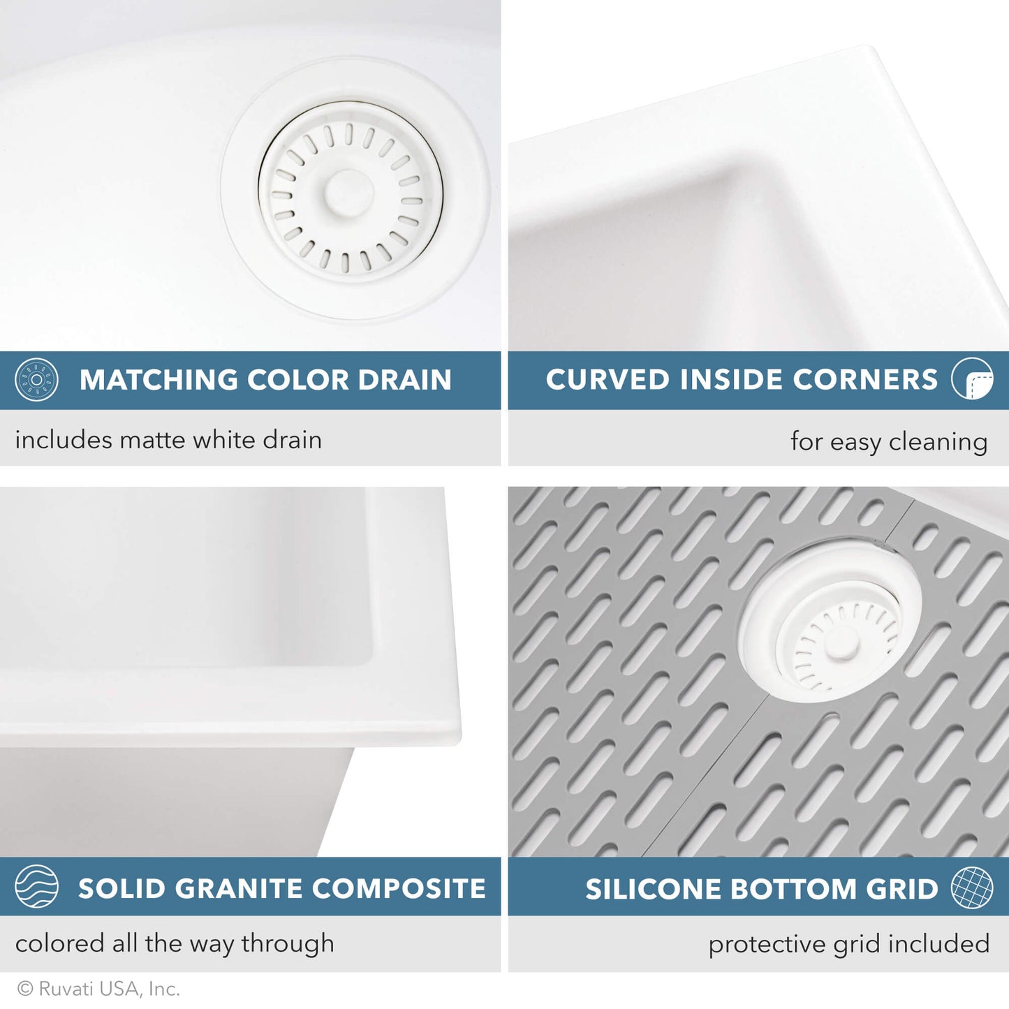 Ruvati RVG2027 27" Granite Composite Undermount Single Bowl Sink