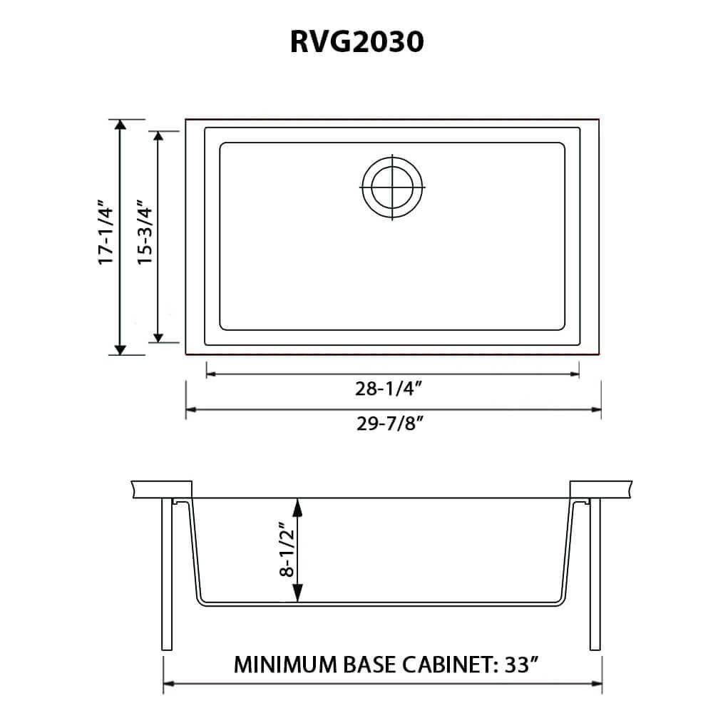 Ruvati RVG2030 30" Granite Composite Undermount Single Bowl Kitchen Sink