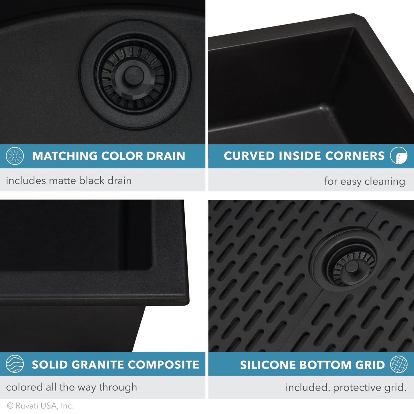 Ruvati RVG2030 30" Granite Composite Undermount Single Bowl Kitchen Sink