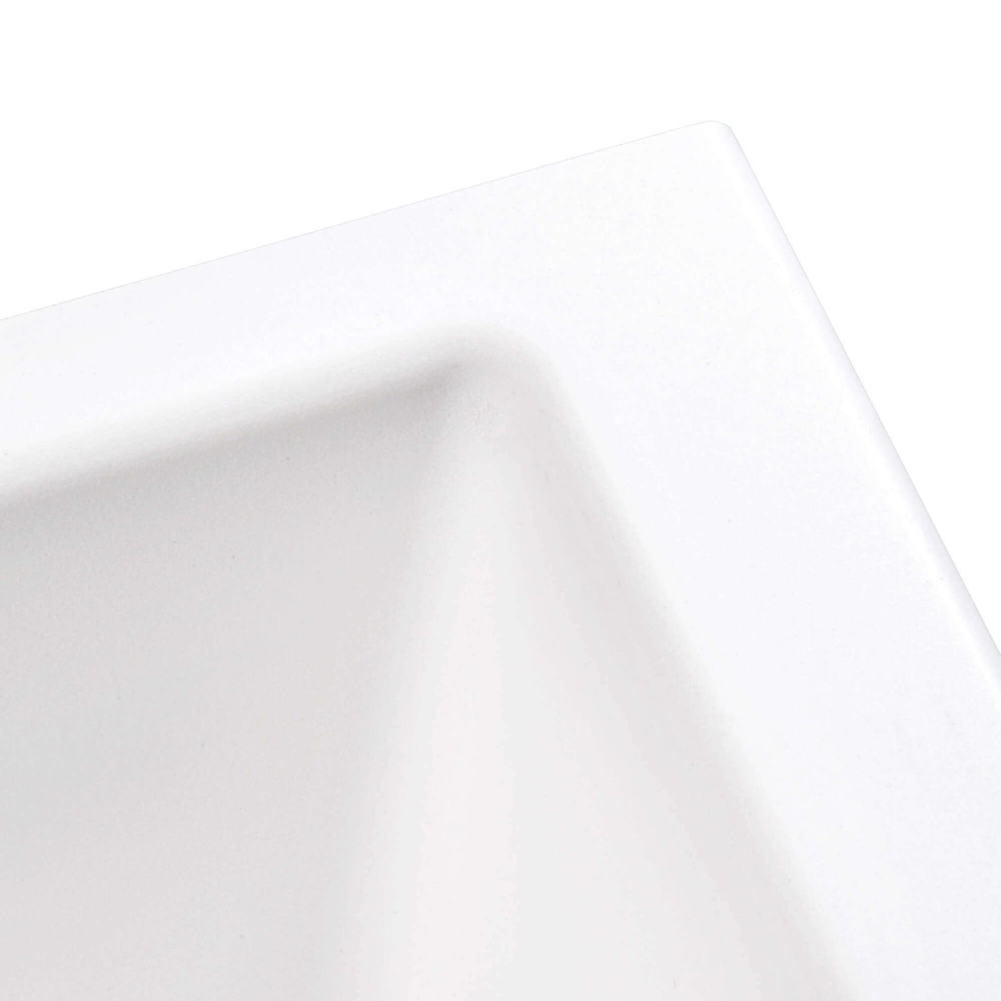Ruvati RVG2030 30" Granite Composite Undermount Single Bowl Kitchen Sink corner detail showcasing smooth edge design.