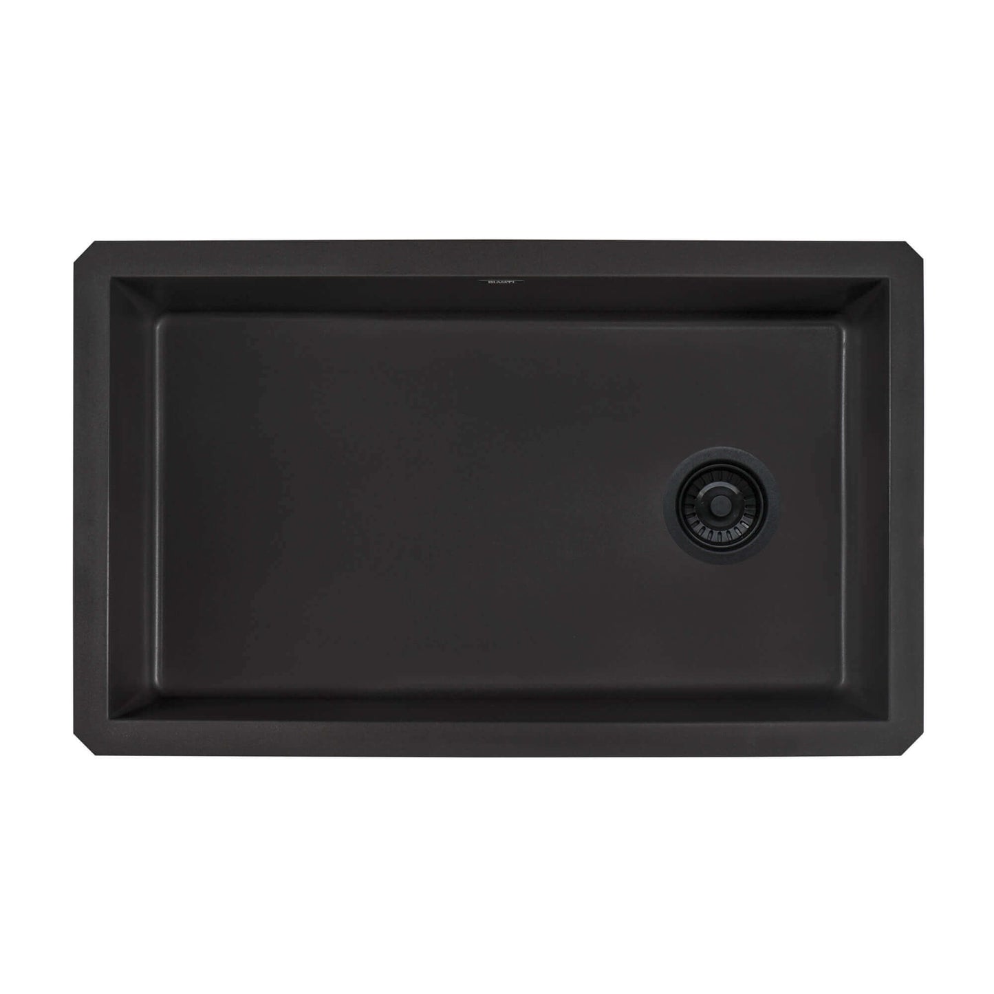 Ruvati 32-inch epiGranite undermount kitchen sink in Midnight Black, single bowl design, top-down view.