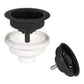 Ruvati kitchen sink drain assembly components with black and white fixtures for easy installation and maintenance.