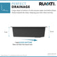 Ruvati kitchen sink showing perfect drainage design with 1-inch slope bottom for water and debris flow.