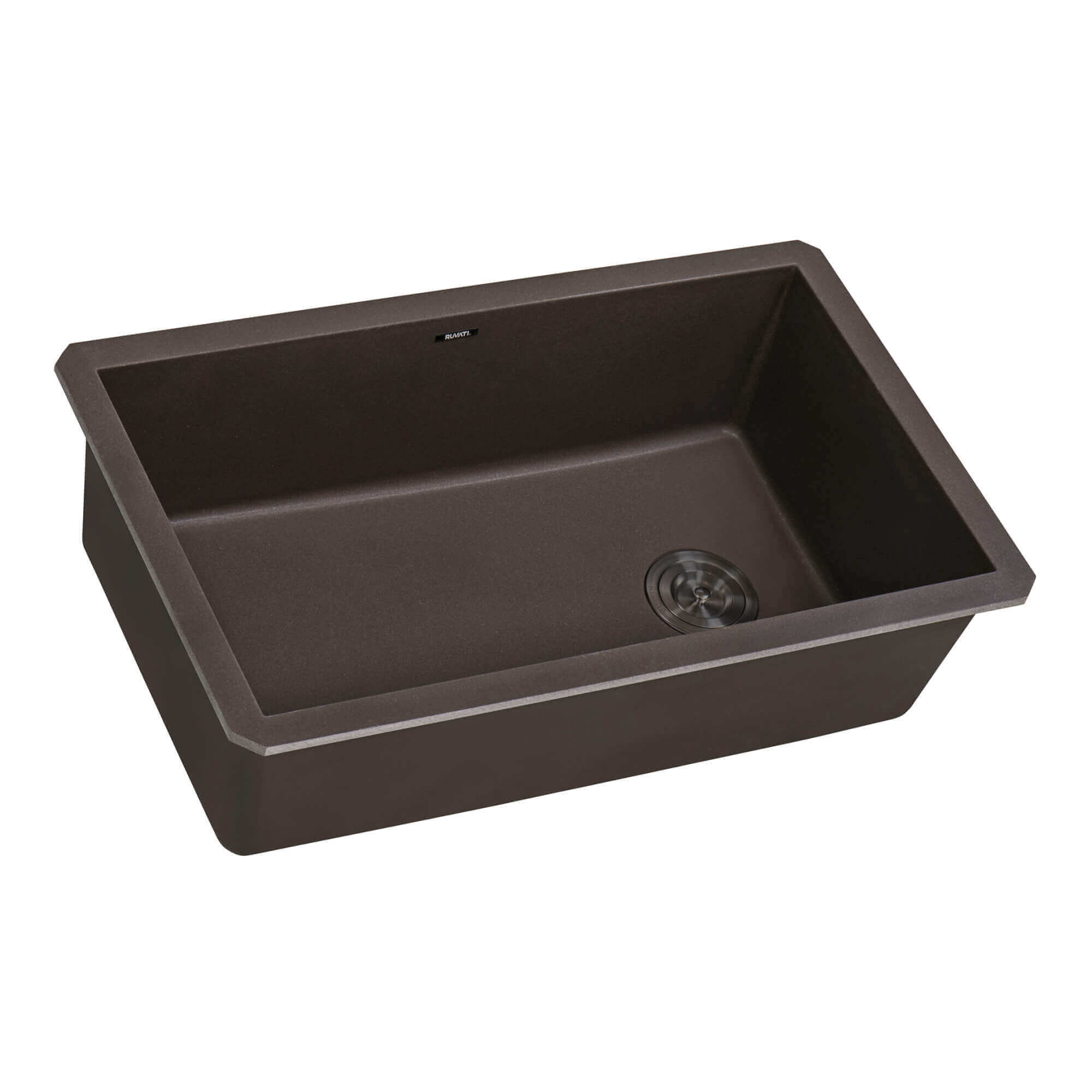 Ruvati 32" epiGranite undermount kitchen sink in espresso brown color with single bowl design and offset drain hole.