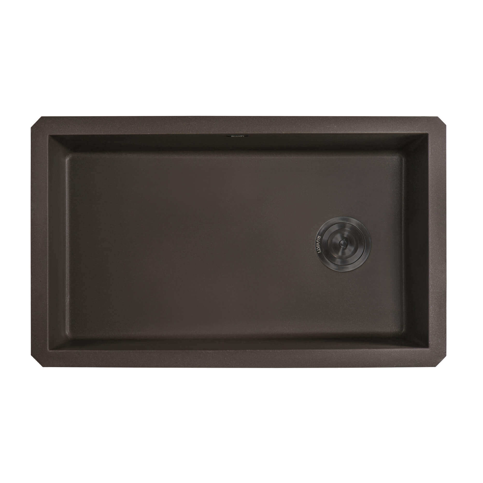 Ruvati 32-inch epiGranite undermount kitchen sink in Espresso Brown with single bowl design and offset drain.