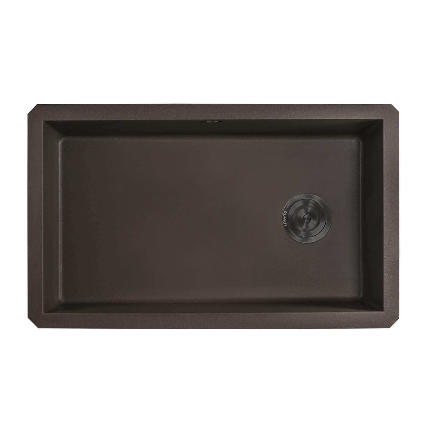 Ruvati 32-inch epiGranite undermount kitchen sink in Espresso Brown with single bowl design and offset drain.