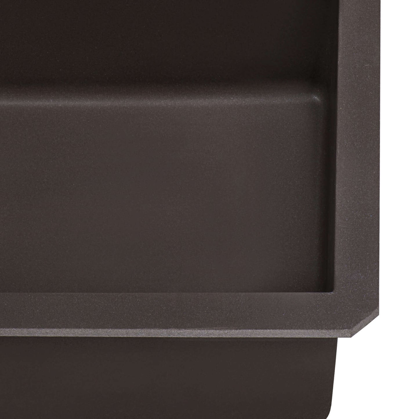 Close-up view of Ruvati 32" epiGranite undermount kitchen sink in Espresso Brown finish.