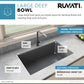 Ruvati Urban Gray large deep bowl kitchen sink dimensions with faucet, model RVG2033GR, featuring wide 29-inch design and 9-inch depth.
