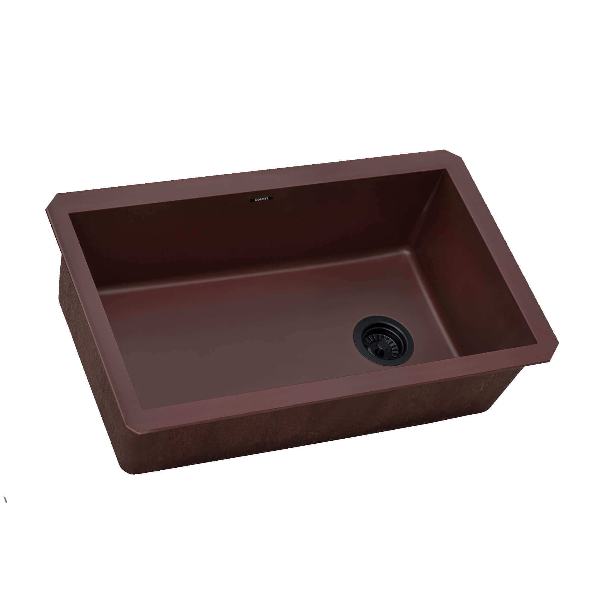 Ruvati 32-inch epiGranite undermount single bowl kitchen sink in red with an offste drain hole.
