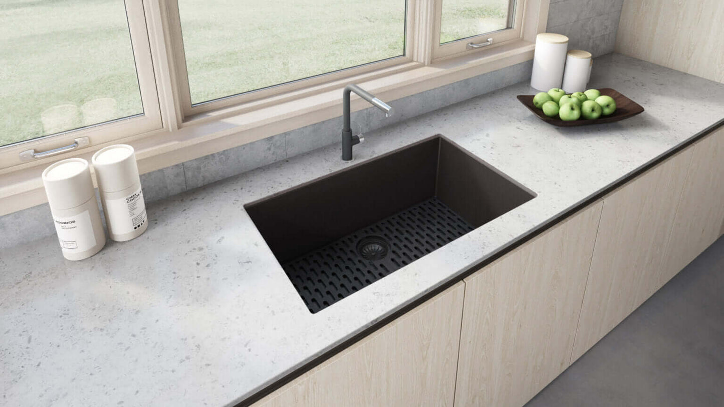 Ruvati RVG2080 32" Granite Composite Undermount Single Bowl Kitchen Sink in modern kitchen setup