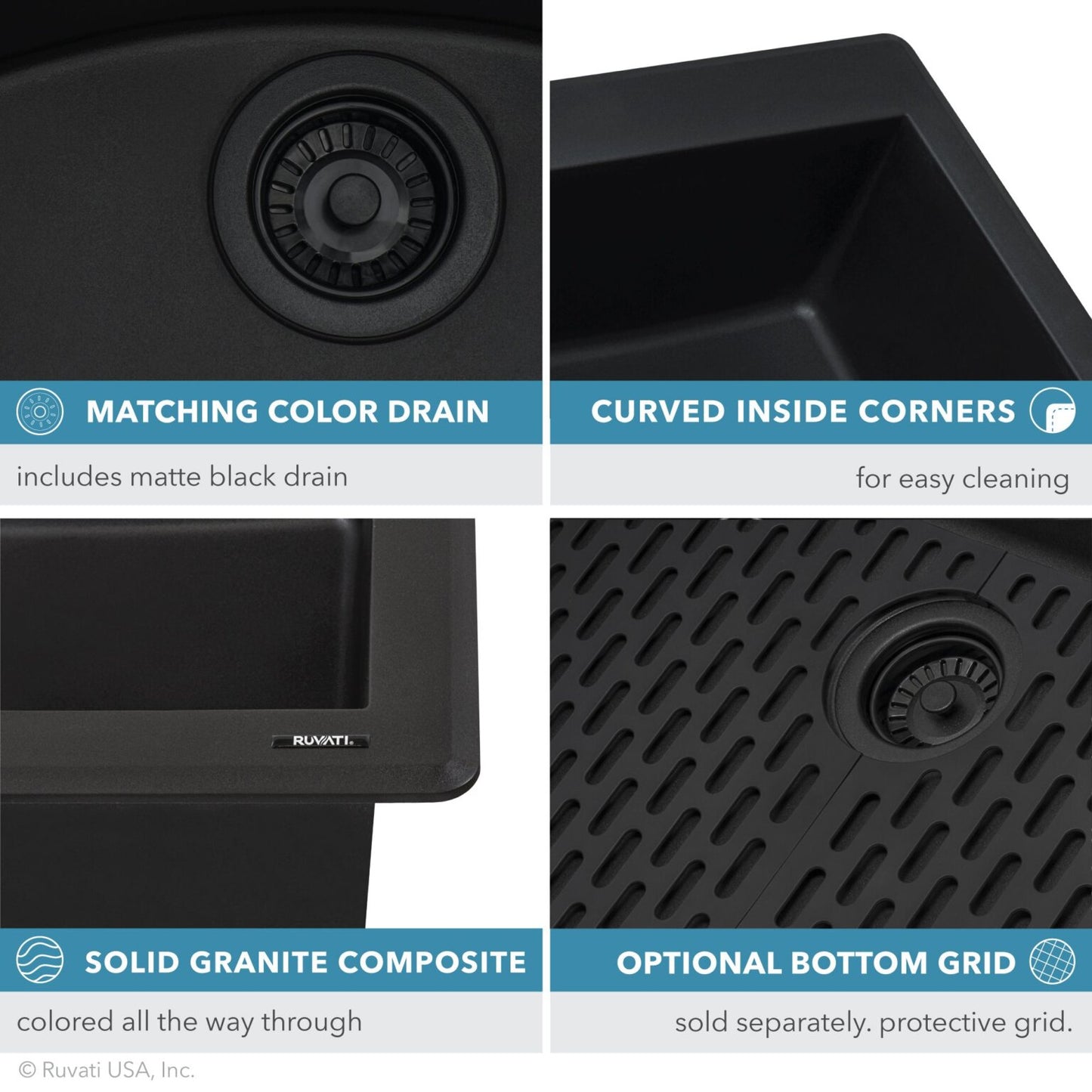 Ruvati RVG2306 32" Granite Composite Undermount Workstation Kitchen Sink