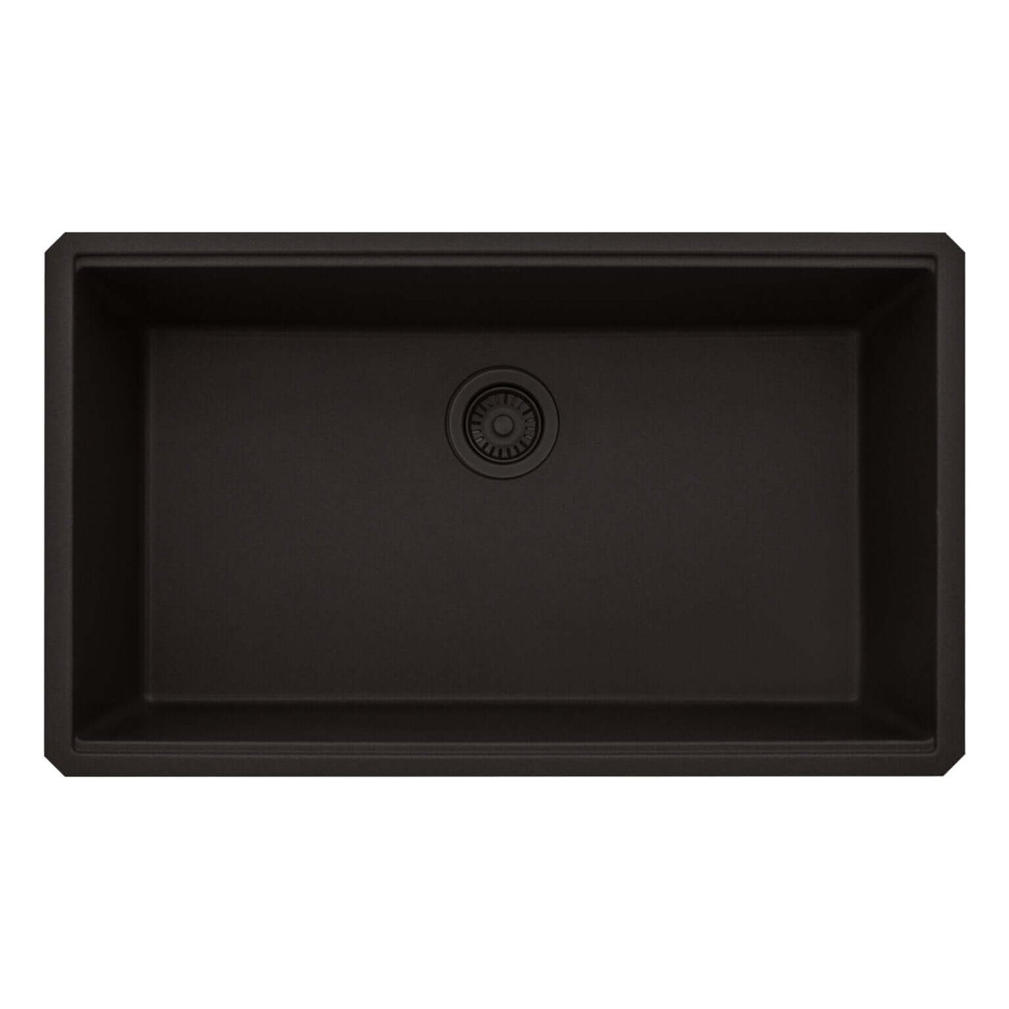 Ruvati RVG2306 32" Granite Composite Undermount Workstation Kitchen Sink in black granite finish, spacious single bowl design.