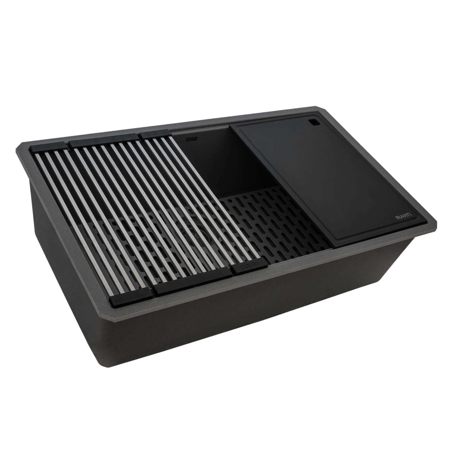 Ruvati RVG2306 32" Granite Composite Undermount Workstation Kitchen Sink with accessories.