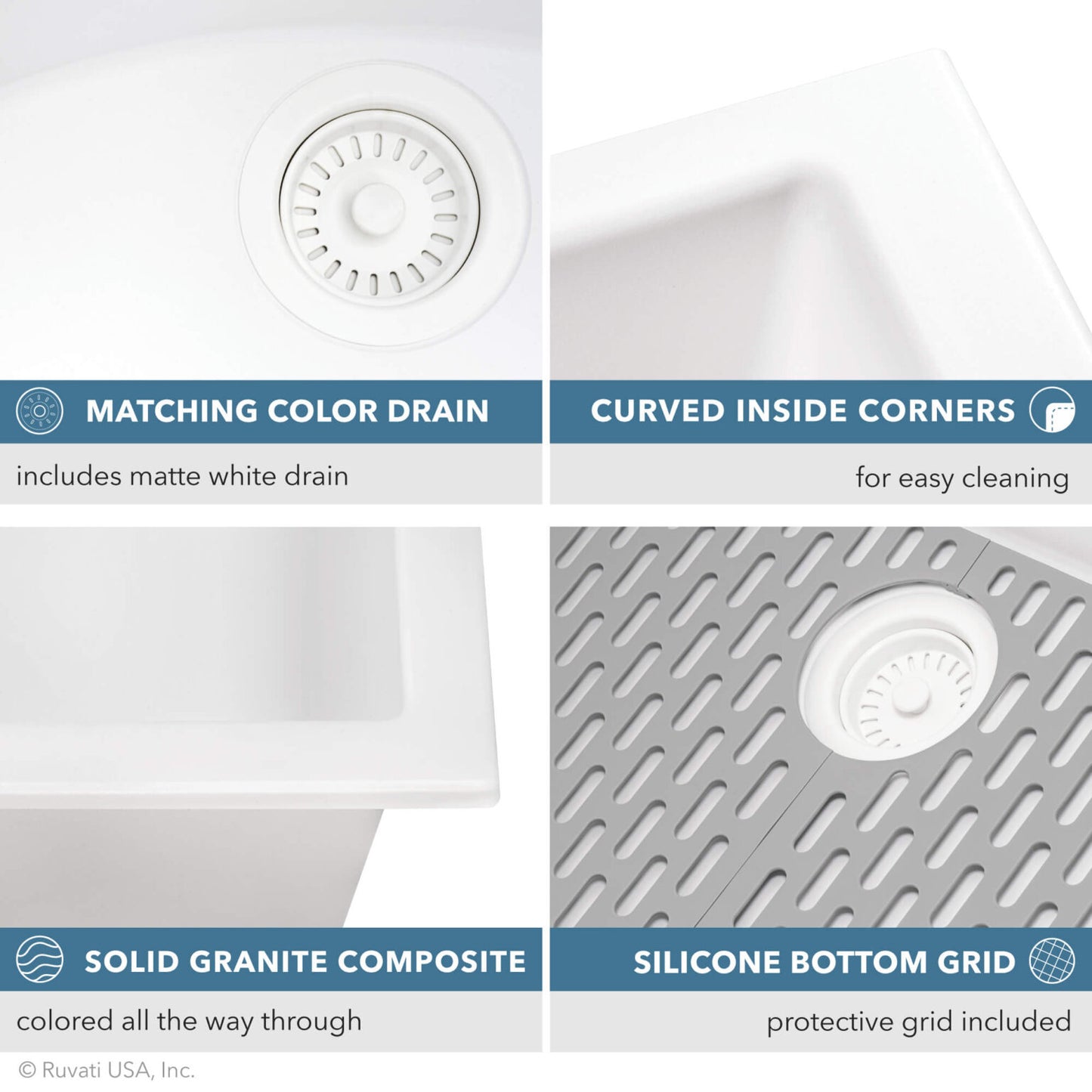 Ruvati RVG2306 32" Granite Composite Undermount Workstation Kitchen Sink